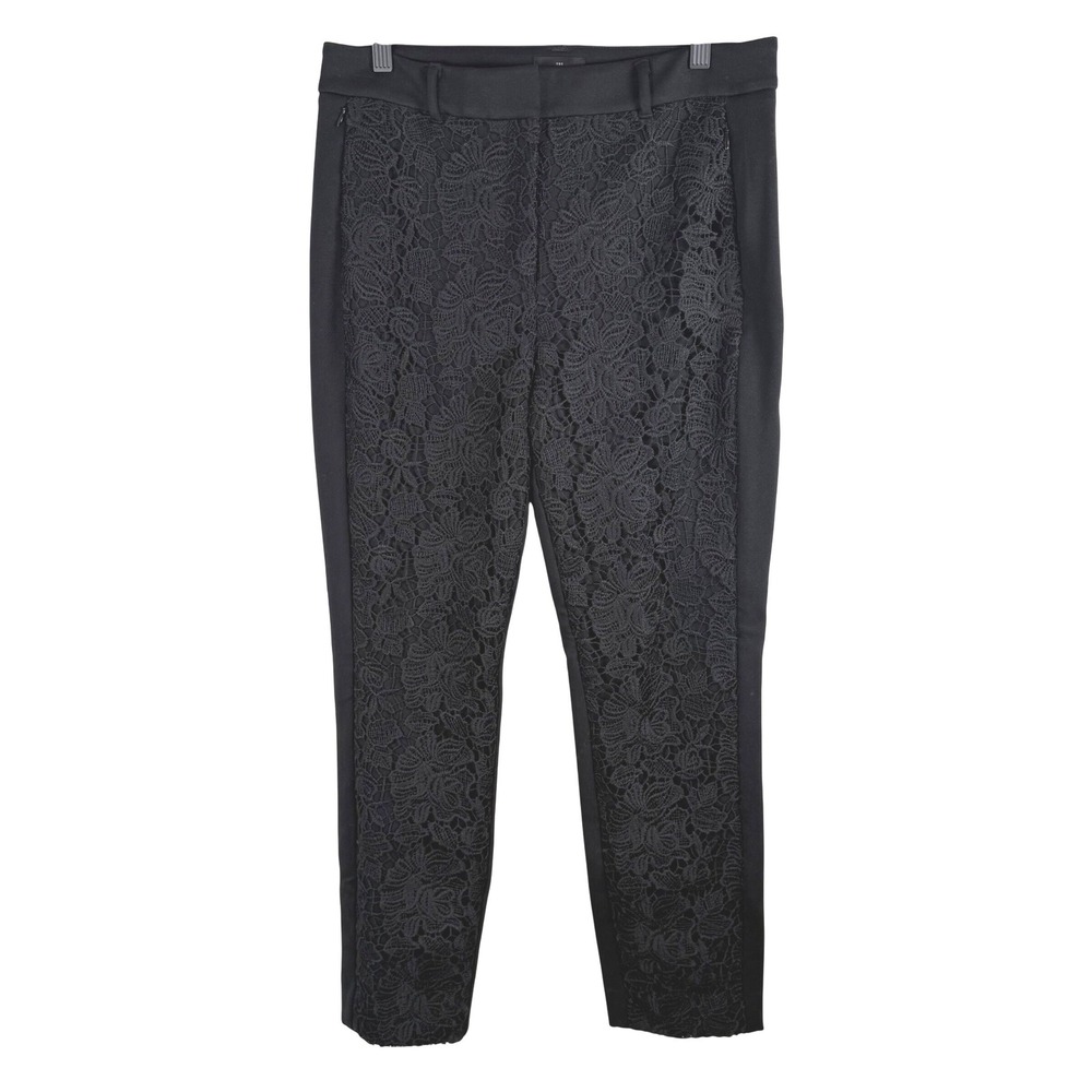 White House Black Market The Slim Ankle Pants 8 Black Crochet Lace Front Tapered